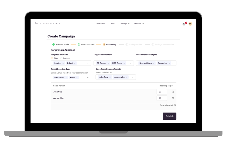 Image of Laptop showing the create campaign functionality on Experience This